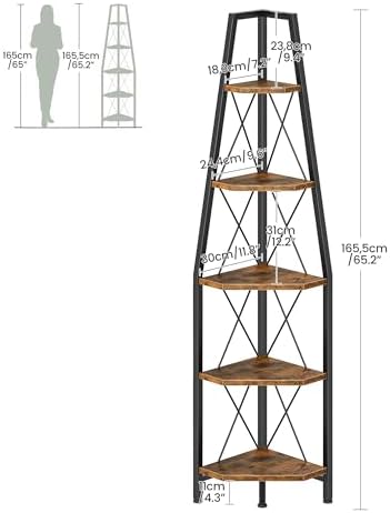 CHOEZON 5-Tier Corner Shelf, Corner Bookshelf, Ladder Shelf, Floor Standing Storage Rack, Open Display Stand, Plant Stan