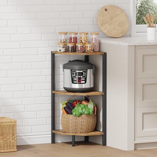 Creso hom Corner Shelf, 3-Tier Industrial Corner Bookshelf with Metal Frame