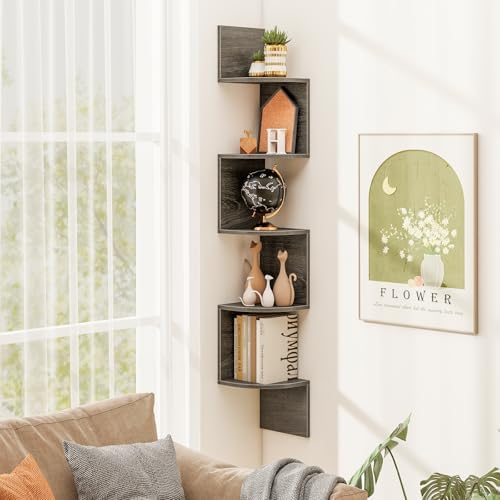 Tangkula 50''H Corner Shelf Wall Mount, 5-Tier Wooden Storage Organizer