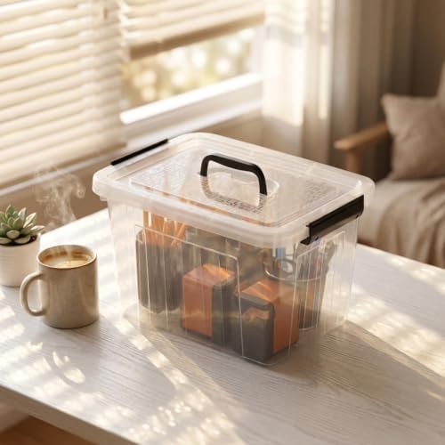 Sandmovie 12 Quart Clear Plastic Latching Storage Box, 6 Packs
