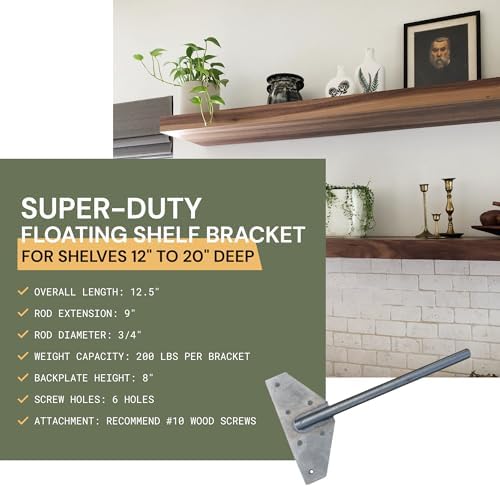 Walnut Wood Works Strongest Floating Shelf Bracket, 200 LB Weight Capacity, Supports Wall Mounted Floating Shelves of An