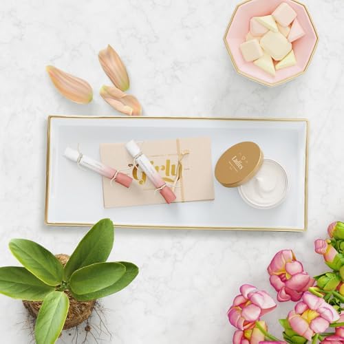 White Bathroom Vanity Tray for Countertop, Small Plastic Toilet Tank Versatile Storage & Organization Tray for Makeup, P