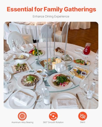 VEVOR 24 in Glass Lazy Susan Turntable, Tempered Glass Dining Table Centerpiece with 6 Rotating Wheels, 360° Smooth and 