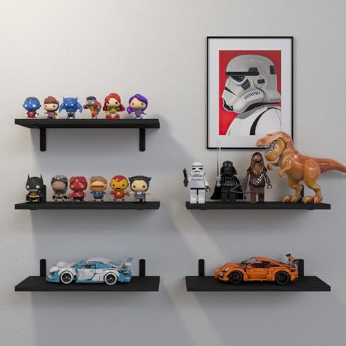 DOLLFIO Floating Wall Shelves, Decor & Storage, Black, 16.5'', 5Pcs