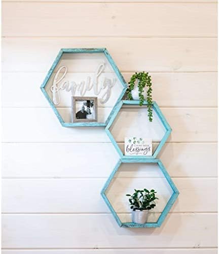BARNWOODUSA Hexagon Floating Shelves Set of 3 Rustic Farmhouse Reclaimed Wo