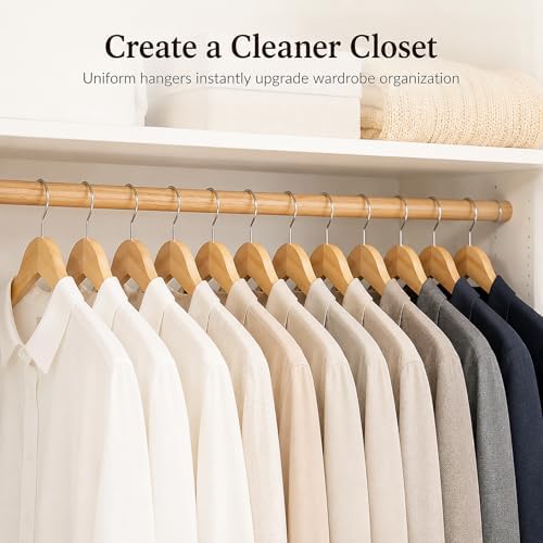 MIZGI 30-Pack Natural Wood Hangers, 0.47” Slim, 360° Swivel, Pant Bar