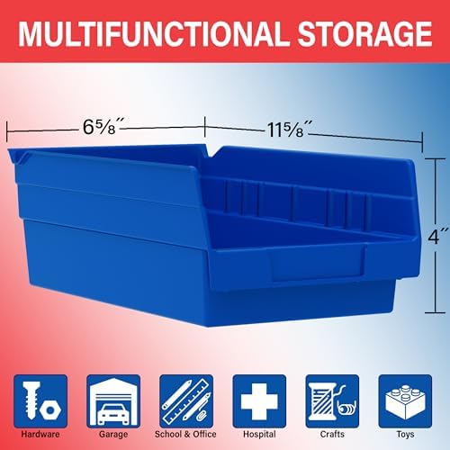 Akro-Mils 30130 Heavy Duty Plastic Shelf Bins, 12"x 6.5"x 4", Clear, 12-Pk