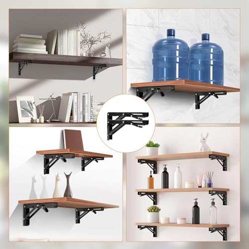 Folding Shelf Brackets 10 Inch - 2PCS Heavy Duty Metal Bracket Shelf, Wall Mounted Collapsible Bracket for Space Saving 