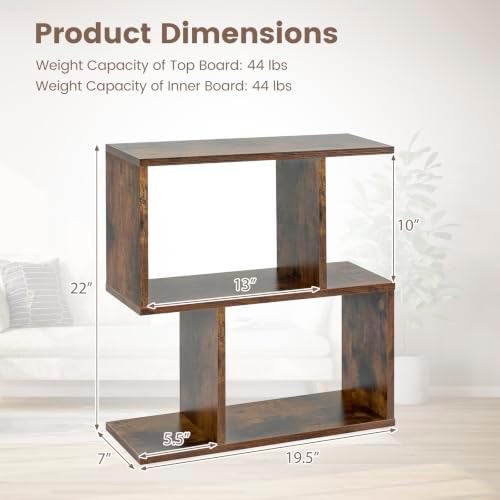 Tangkula 3 Tier Geometric Bookshelf, S Shaped Open Bookcase (Coffee, 1)