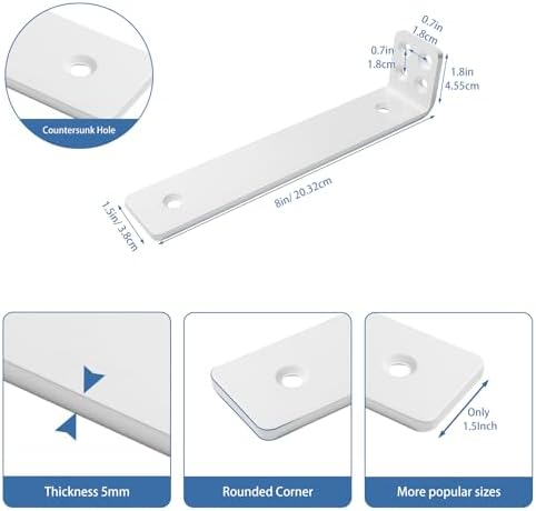 Shelf Brackets 8 inch, Heavy Duty Shelf Bracket 8 Pack L Brackets White Metal Wall Bracket for Shelves Support Bracket w