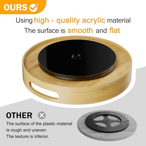 Lazy Susan Organizer Homerays 12 Inch Non-Skid Bamboo Lazy Susan for Kitchen Rotating Spice Rack with Handles, Wood Turn