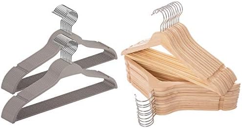 Plastic Clothes Hangers 20 Pack and Solid Wooden Hangers 20 Packs