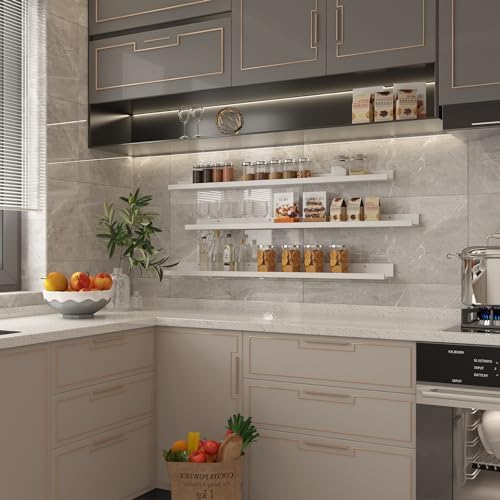 Giftgarden 47 Inch White Floating Shelves for Wall Mount, Modern Long Wood Wall Shelf Ledge for Bathroom Bedroom Living 