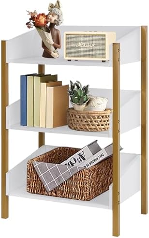 VECELO Bookshelf,Small Bookcase,3-Tier White Open Storage Shelf Organizer,Wood Industrial Shelving Unit for Living Room 