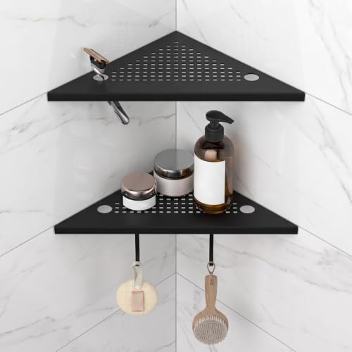 Matte Black Corner Shower Shelves 2-Pack, 10" 304 Stainless Steel Recessed Shelf for Bathroom, Grout in Corner Shelf Rac