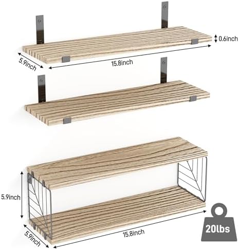 Fixwal 3+1 Tier Bathroom Floating Shelves Over Toilet, Light Brown