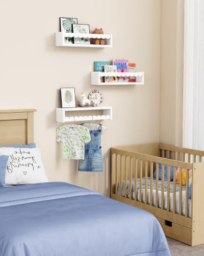 White Scalloped Floating Shelves for Wall, Scallop Nursery Book Shelves
