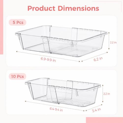 15 Pcs Expandable Drawer Organizer,Adjustable Drawer Organizer,2-Size,Clear