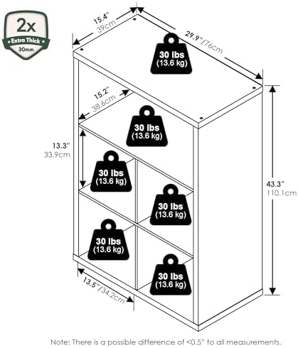 Furinno Cubicle 5-Cube Book Shelf, Extra Thick Frame Bookshelf, Dark Oak