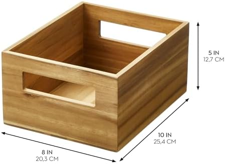 iDesign Acacia Wood Pantry Storage Bin with Handles - Set of 2