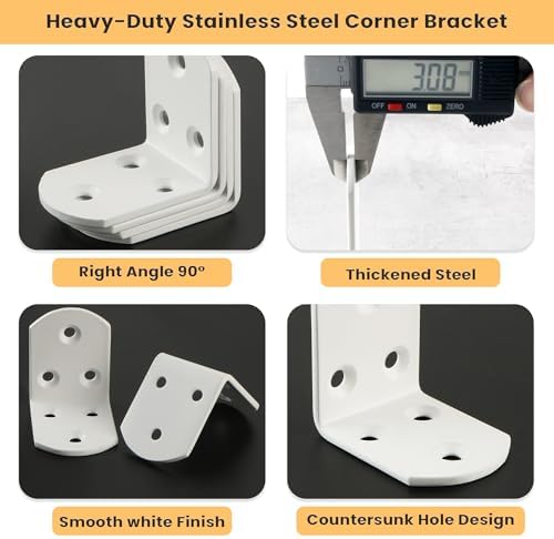 Alise White 4 Pcs L Brackets, Small Corner Brackets for Wood Furniture