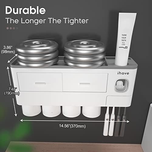 iHave Toothbrush Holders Wall Mounted with Toothpaste Dispenser & 4 Cups