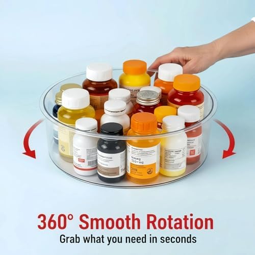 Medicine Bottle Organizer, Rotating Medicine Organizer for Cabinet, 11.98" Diameter, Large Capacity Transparent Pill Bot