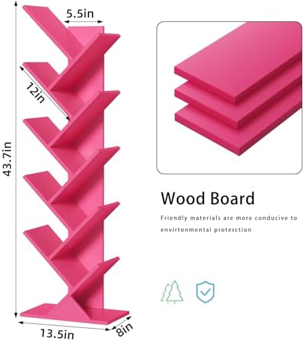 10 Tier Tree Book Shelf, Floor Standing Wood Bookshelf for Narrow Space