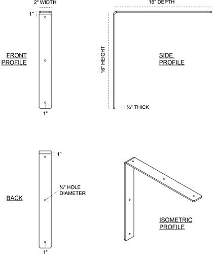 Ekena Millwork BKTM02X16X16HACRS 2-Inch W x 16-Inch D x 16-Inch H Hamilton Bracket, Steel