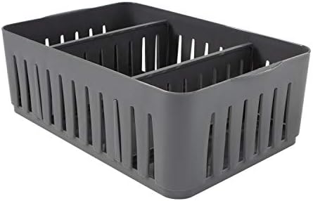 Simplify 3 Compartment Stackable Bin with Adjustable Dividers | Drawer Organizer | Storage Basket | Good for Office | Desk Supplies | Dorm | Bathroom | Accessories | Make Up | Grey