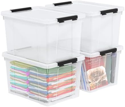 35 Quart Plastic Clear Latching Storage Box with Wheels, 4-Pack