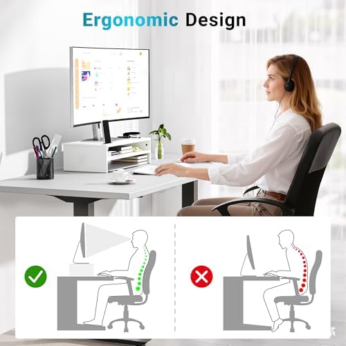 BONTEC Wood Monitor Stand Riser, 2-Tier Desktop Organizer