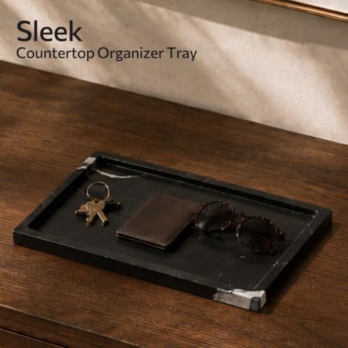 Black Large Marble Tray, 12 Inch Marble Vanity Tray for Bathroom Countertop