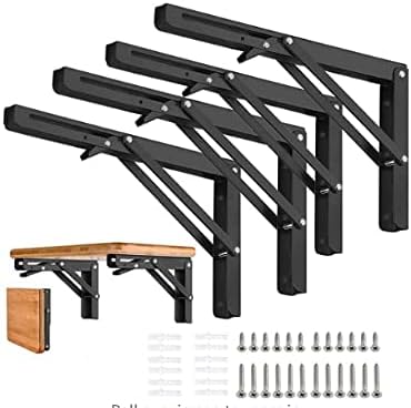 Folding Shelf Brackets - 14 Inch 4 Pcs Heavy Duty Metal Collapsible Shelf Bracket, DIY Wall Mounted Shelf Bracket, Space