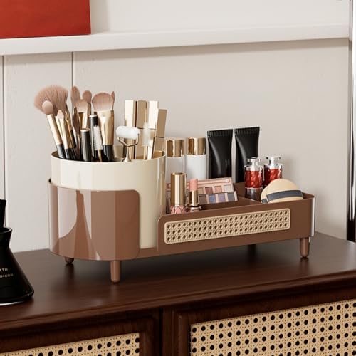 Booklov Rotating Makeup Organizer for Vanity Countertop, Coffee