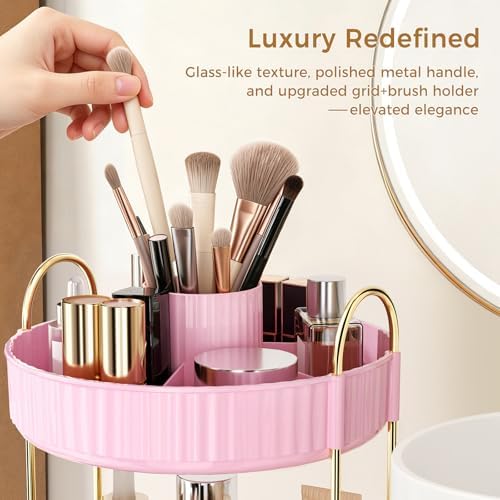 360° Rotating Makeup Organizer, Upgraded 3 Tier Skincare Perfume Organizers for Women, Bathroom Organizer Countertop, Cl