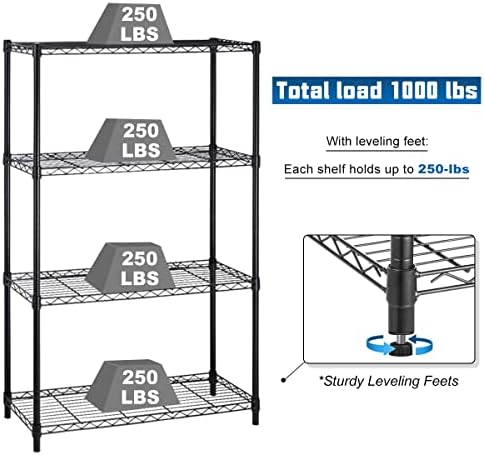 Metal Shelf 4 Tier Wire Shelving Unit 36" W x14 D x54 H Height Adjustable Storage Shelves NSF Metal Shelves 1000 Lbs Loa