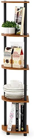 Furinno Turn-N-Tube Toolless Assembly Corner Shelf, 5-Tier Oak Corner Bookshelf, Open Storage Shelves, for Organization 