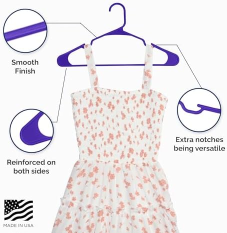 Closetselect Plastic Hangers 50 Pack - Space Saving Clothes Hangers, Made in USA, Durable & Strong Plastic Shirt & Coat Hanger with Notches & Shoulder Grooves, Non-Slip Clothing Hangers | Dark Grape