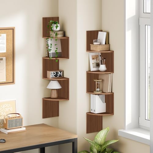 HOOBRO Corner Shelf Wall-Mounted, Set of 2 Floating Corner Shelves for Wall