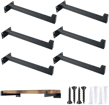 OVOV 6 Pack 6 Inch Black Shelf Brackets with Lip Wall Shelf Brackets