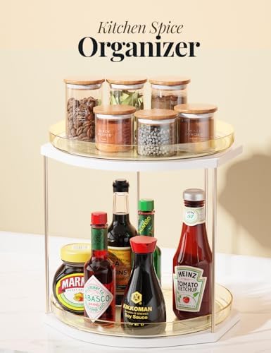 2 Pack 2-Tier Lazy Susan Turntable Organizer – 9.05” Rotating Spice Rack Organizer for Cabinet, Pantry, Tabletop & Count