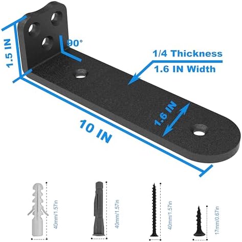 Eurydice Heavy Duty Floating Shelf Brackets, 1/4 in Thick 10 in 6Pack Black