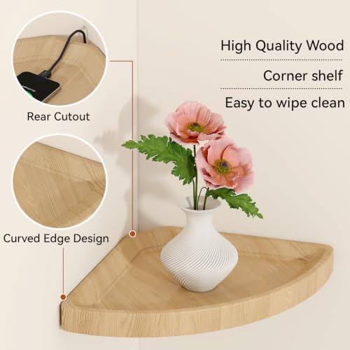 YMYNY Set of 2 Corner Shelf Wall Mount 12" Beech Wood Color HFS001R-2