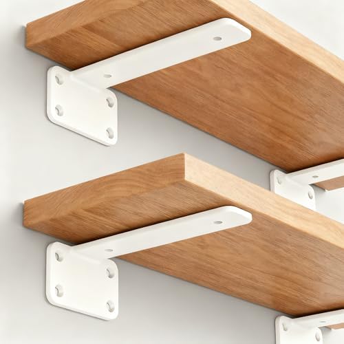 12 Pack - 12 inch White Hidden L Shelf Bracket (1/5 Inch Thicked) Iron Floating Shelf Brackets Rustic Industrial Metal B