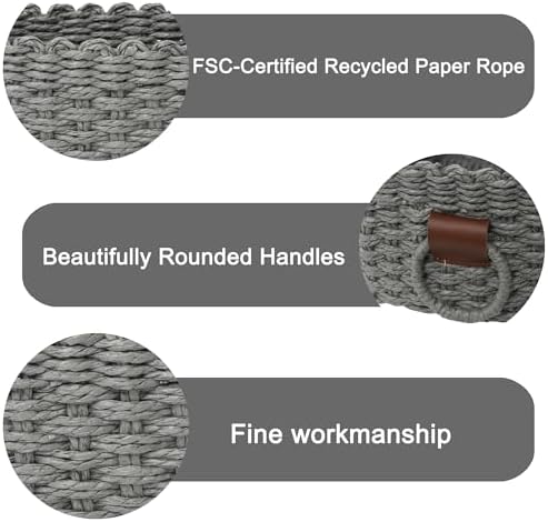 Woven Paper Rope Wicker Basket for Organizing(Set of 3,Grey)