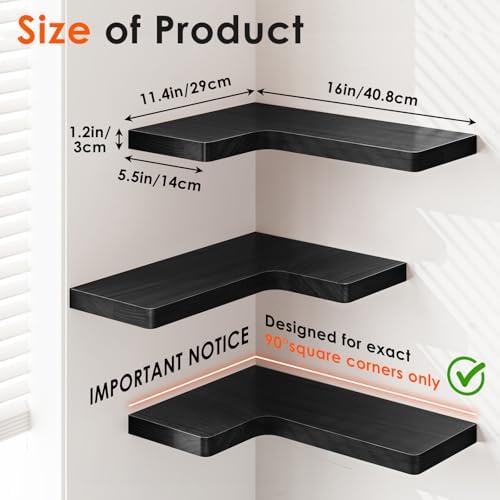 Fixwal Corner Floating Shelves for Wall Mounted Natural Solid Wood 16"x11.4" Farmhouse Home Decor Display Shelving Set o