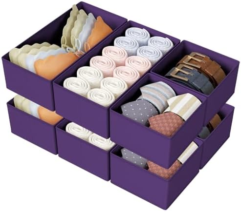 DIMJ Drawer Organizers Clothes, Set of 8 Dresser Organizer Bins, Fabric Closet Organizers and Storage, Shallow Drawer Di