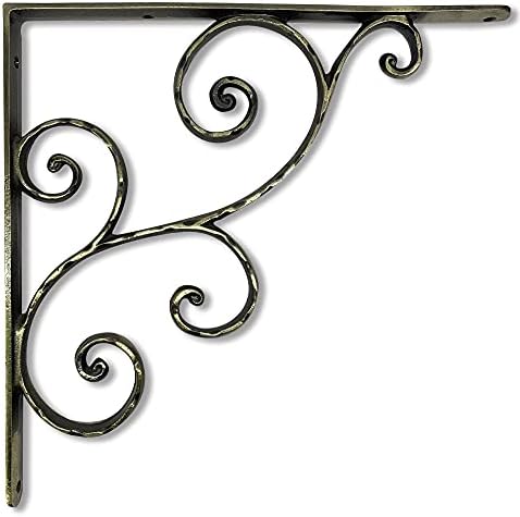 NACH Decorative Shelf Brackets, 1 Pack of 14.5 x 1 x 14.5 inch, Antique Brass Cast Iron Shelving Brackets - Metal Shelf 