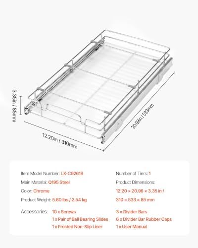 VEVOR Pull Out Cabinet Organizer 12.2" W x 20.98" D Steel Slide Out Drawers